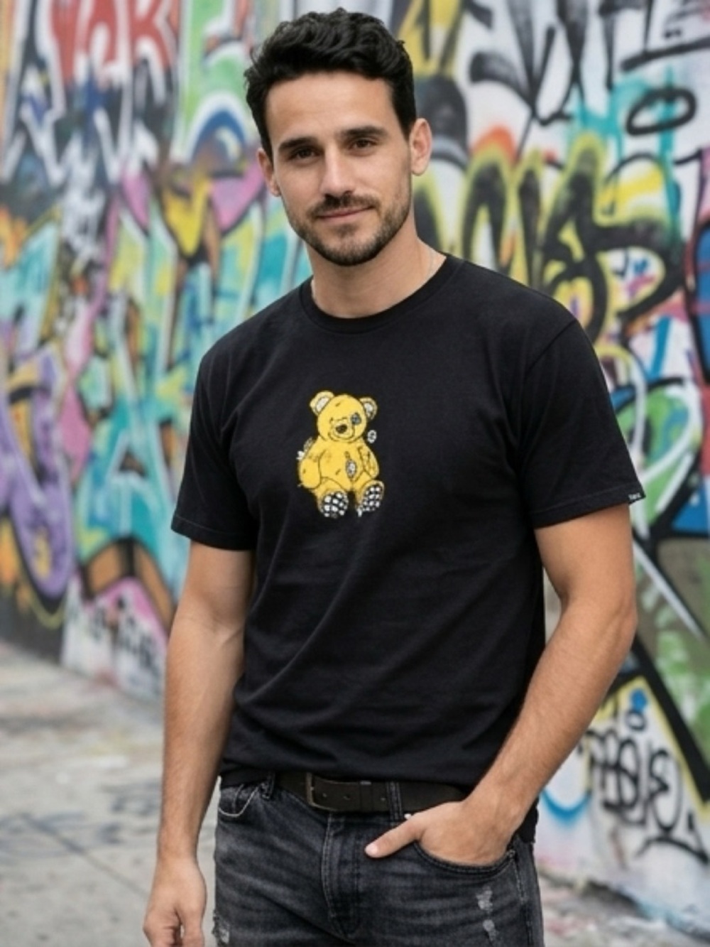 Vans -‎ Black Teddy Bear Graphic Tee - Checkerboard Feet - Classic Fit - Size XL
